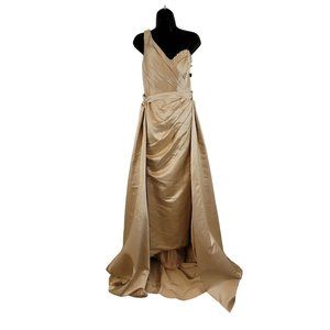 Gold Formal Gown with Detachable Skirt and Pearls on Bust Size 14 Stunning Dress